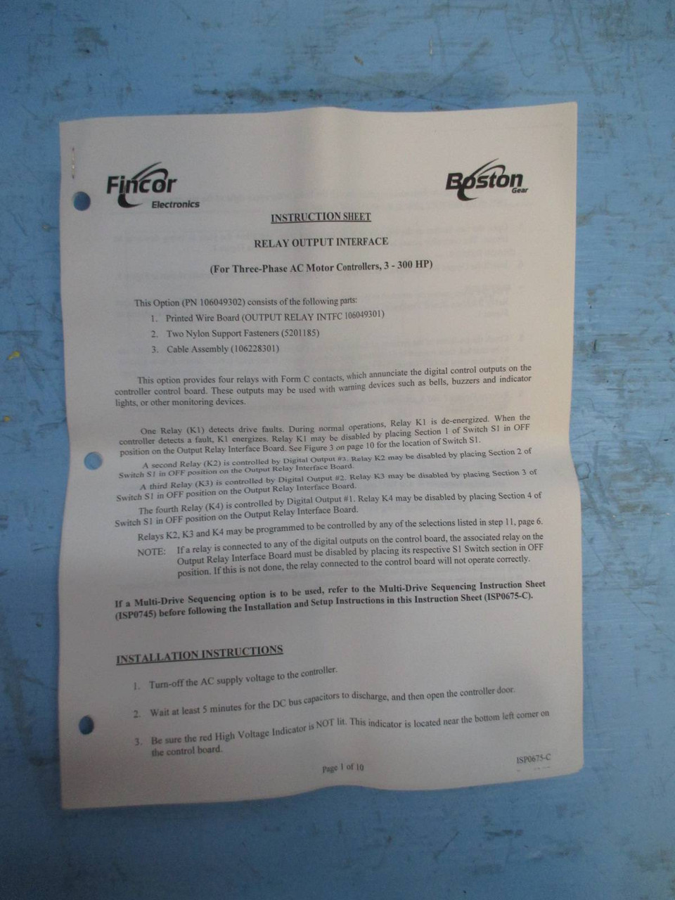 New Fincor 106049301 Output Relay Interface PLC AC Motor Controllers 3-300HP NIB (TK1929-1)