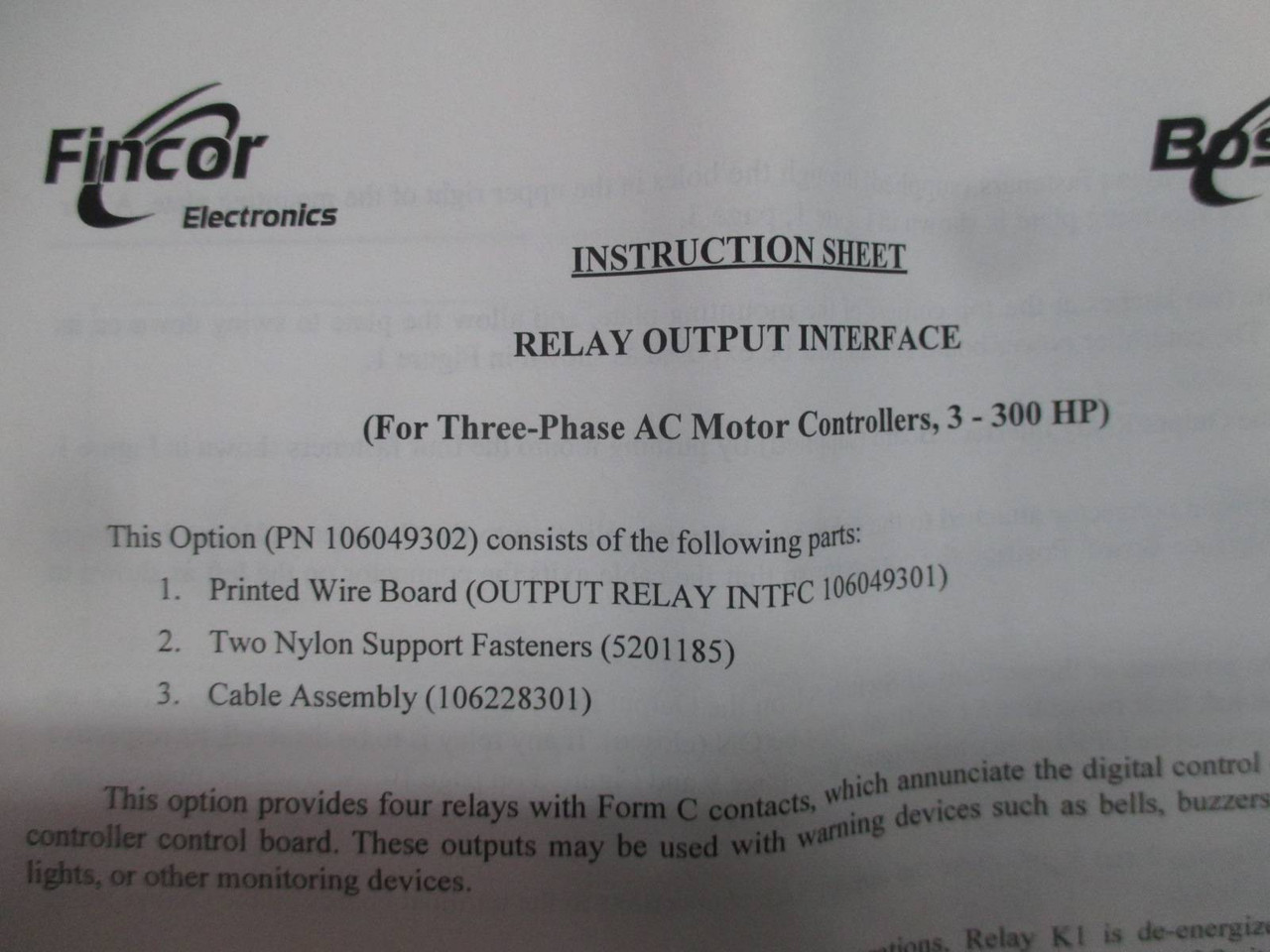 NEW Fincor 106049301 Output Relay Interface PLC AC Motor Controllers 3-300HP NIB (TK1929-1)
