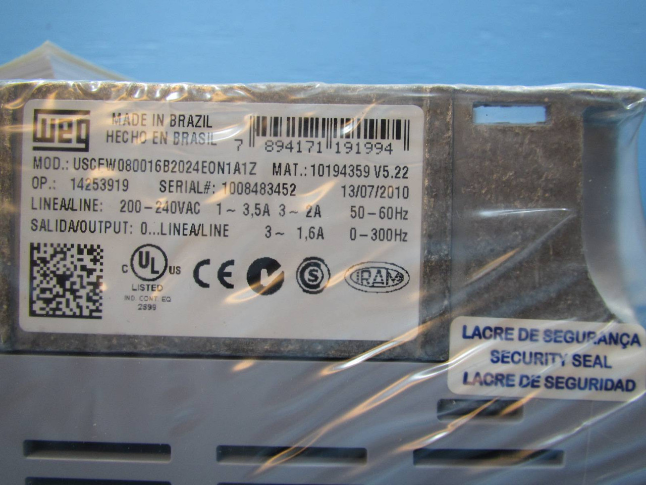 NEW WEG USCFW080016B2024E0N1A1Z Inverter 240V 0.5 HP 1/2 HP 1.6 Amp NIB (NP1337-2)