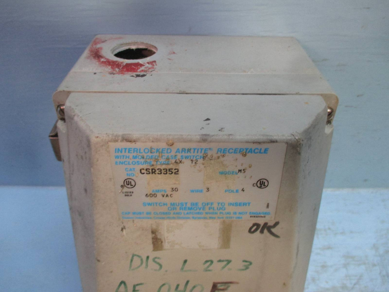 Crouse-Hinds CSR3352 Interlocked Arktite Receptacle 30 Amp 600 Vac 3 Wire 4 Pole (TK2004-4)