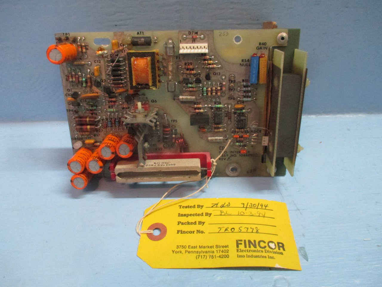 Fincor 104889501 Rev. F GTO Interface PC Board PLC Tested Card (TK2026-1)