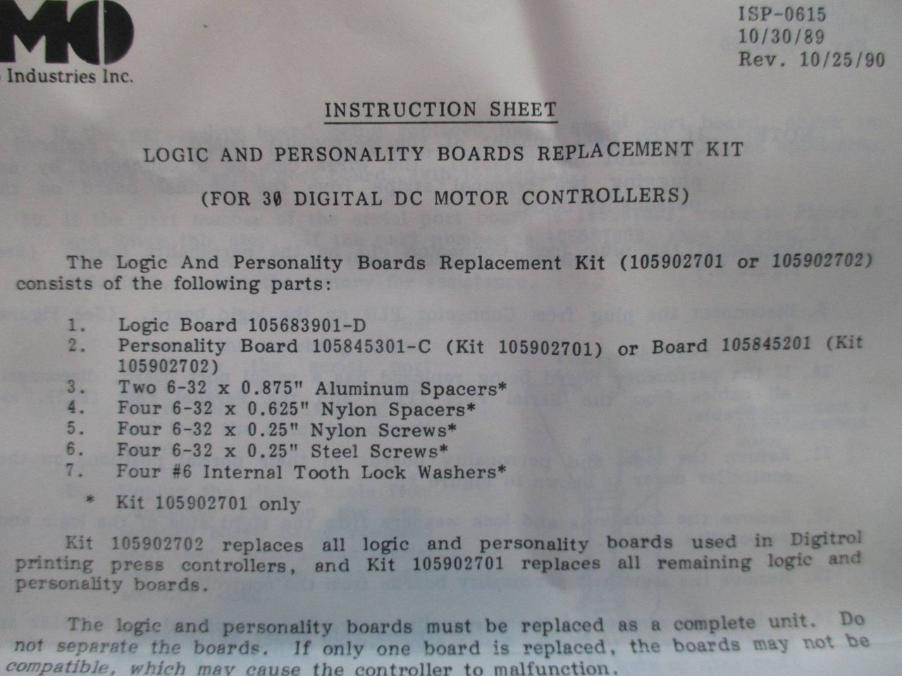 New Fincor IMO 105902701 Logic & Personality Boards Kit 105845301 105893101 NIB (TK2028-1)