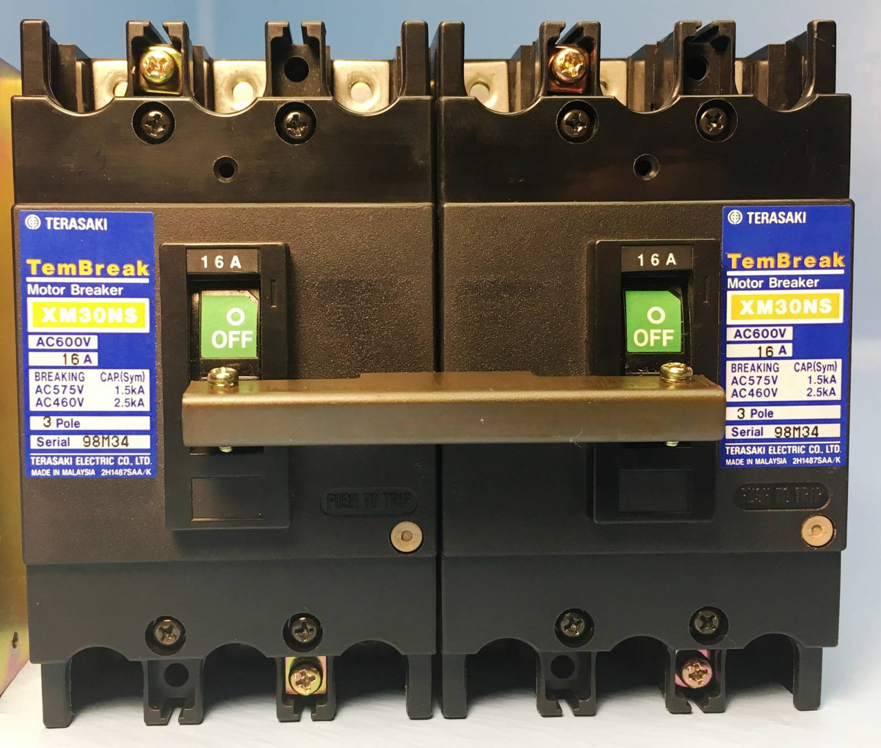 NEW Terasaki XM30NS 16A TemBreak Double Motor Circuit Breaker AC600V 16 Amp NIB (EM1631-2)
