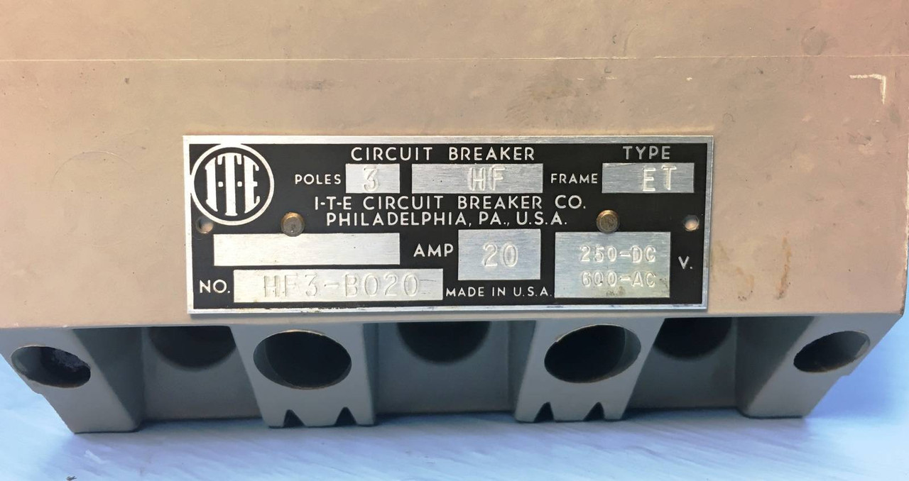 NEW I-T-E HF3-B020 20A Circuit Breaker HF Type ET HF3B020 20 Amp Gould ITE NIB (EM1632-1)