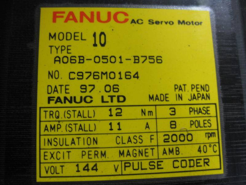 Fanuc A06B-0501-B756 AC Servo Motor 11A 3PH Model 10 (EBI1333-5)