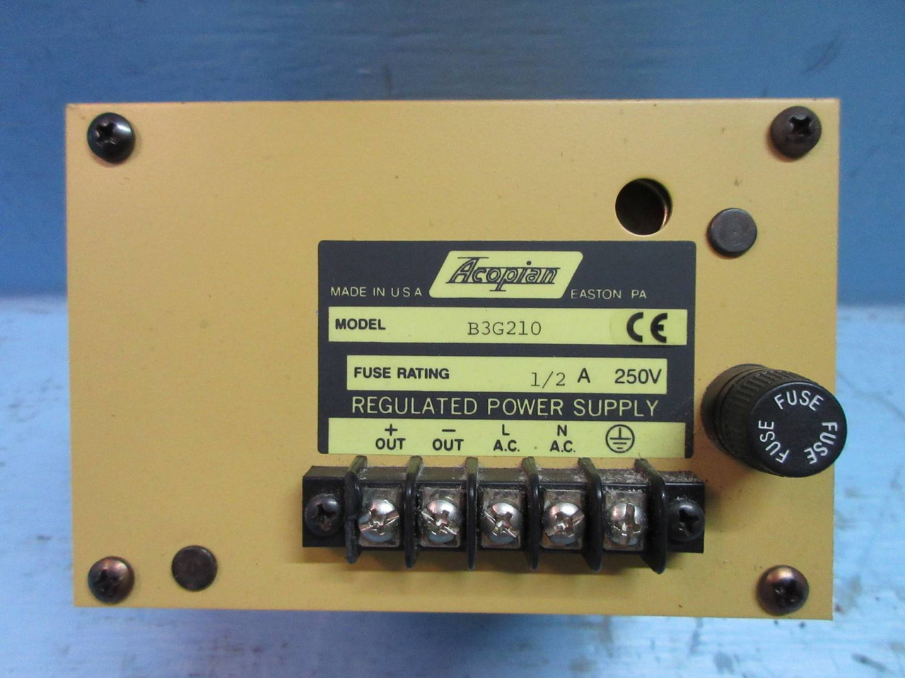 Acopian B3G210 Regulated Power Supply 250 Vac 1/2 Amp Fuse (TK2196-2)