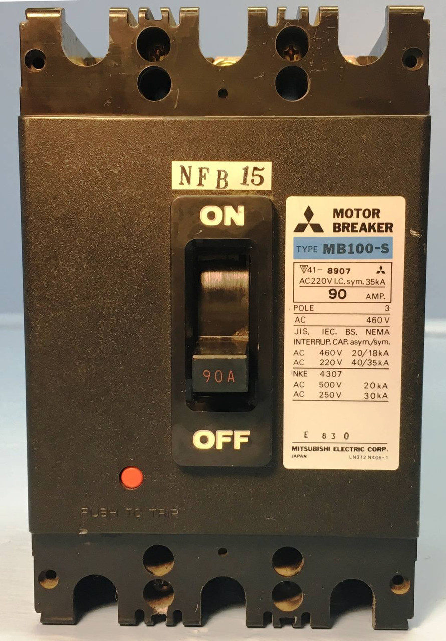 Mitsubishi MB100-S 90A Motor Circuit Breaker MB100S 3 Pole 460 VAC 90 Amp (EM1660-3)