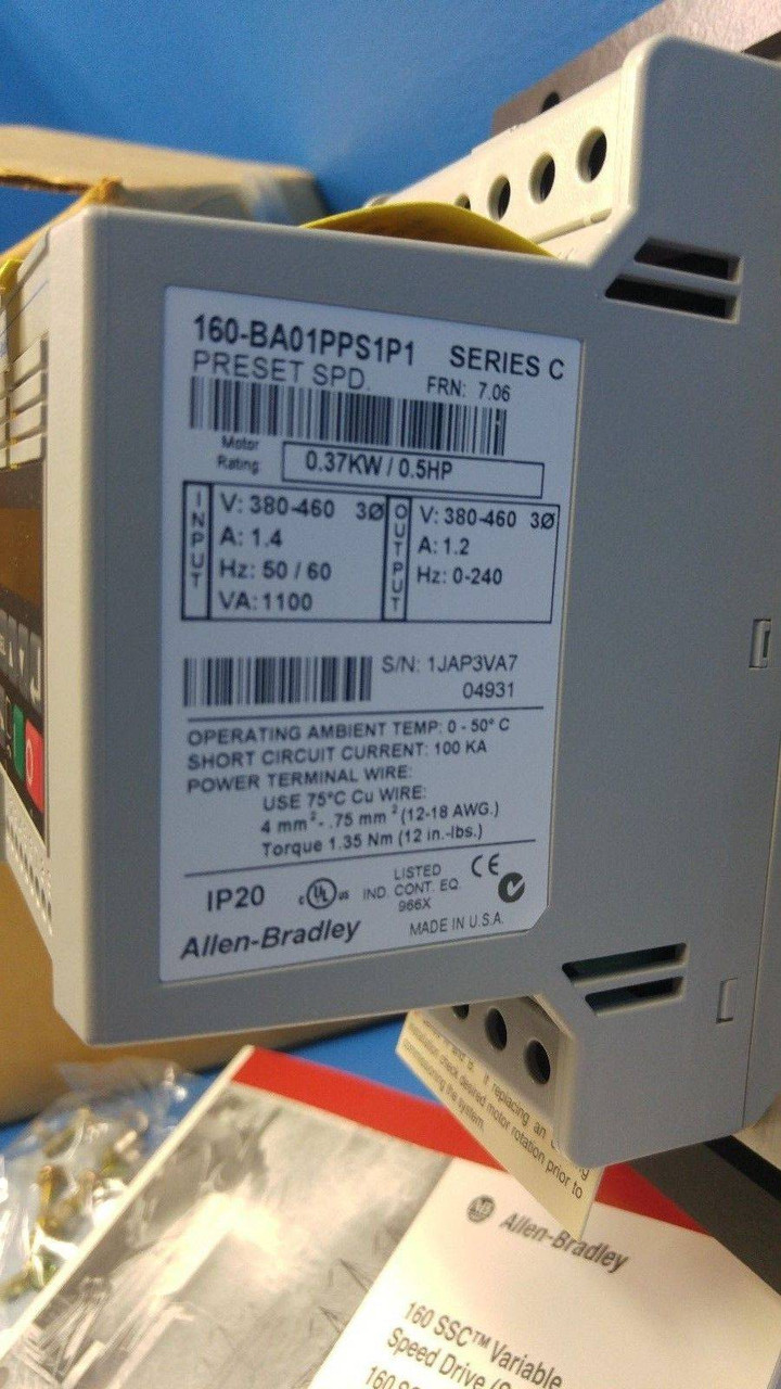 New Allen Bradley 160-BA01PPS1P1 SER. C 0.5HP FRN 7.06 Variable Speed Drive NIB (MM0274-2)