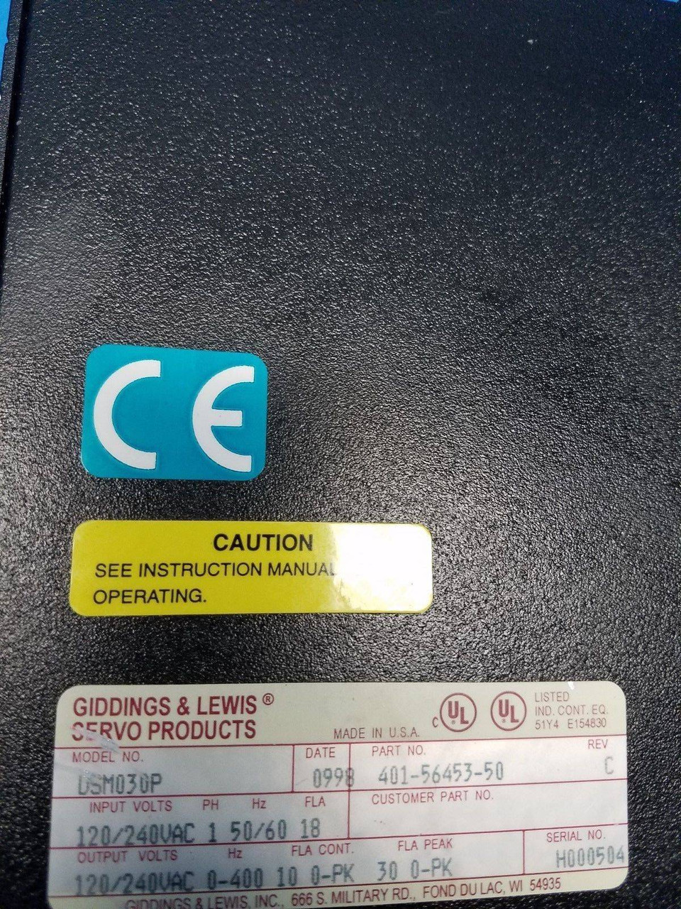 Giddings & Lewis DSM030P Centurion Micro AC Servo Drive 401-56453-50 REV C (MM0621-1)