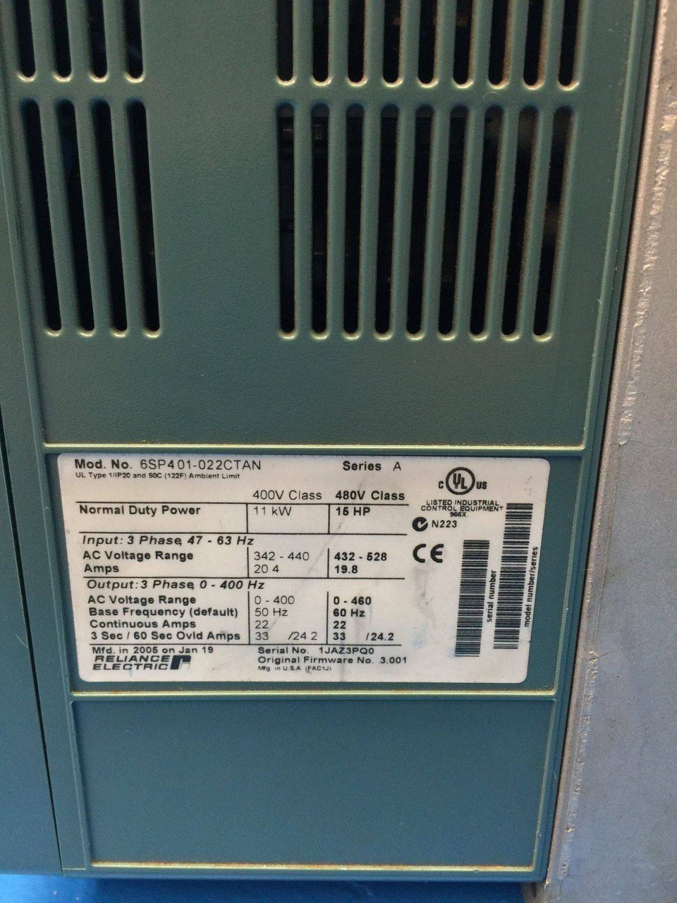 Reliance Electric 6SP401-022CTAN SP600 15 HP AC VS Drive 480V Ser A VFD SP-600 (MM0719-1)