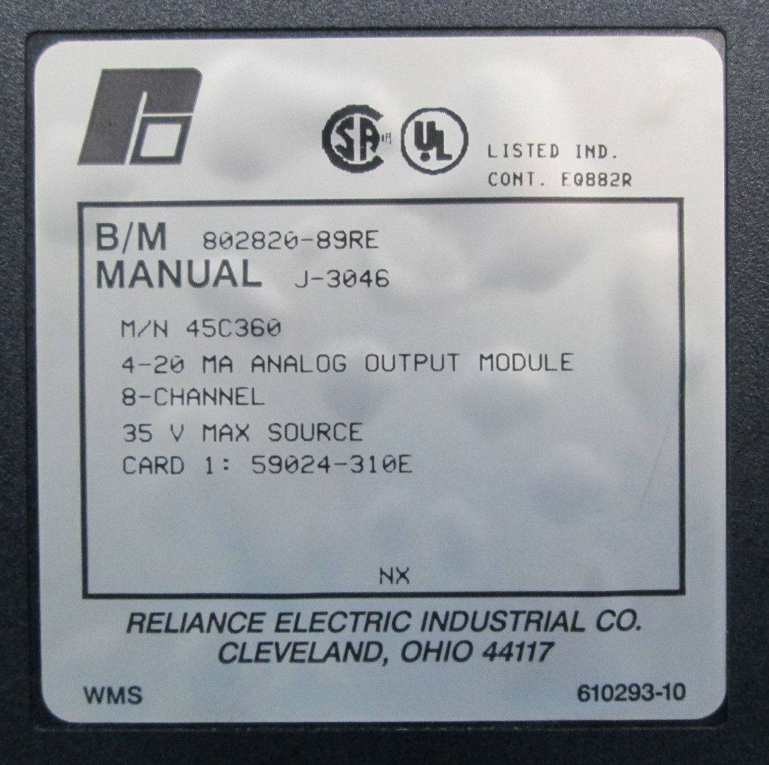 Reliance Electric 45C360 45C-360 45 C Analog Out 4-20mA PLC 802820 AutoMax (EBI3434-3)