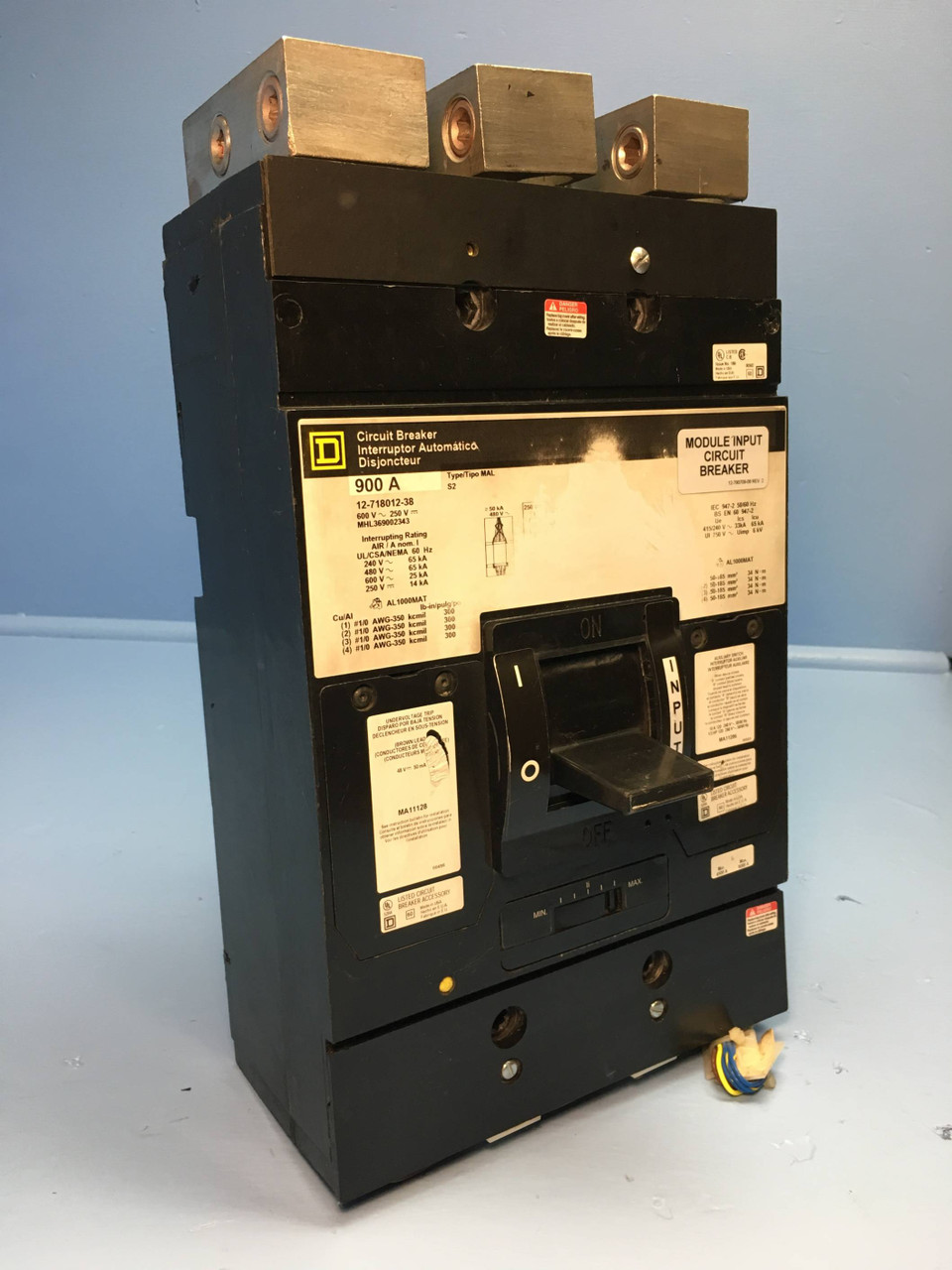 Image of Square D MHL369002343 900A Circuit Breaker w/ UV Trip & Aux Type MAL S2 900 Amp