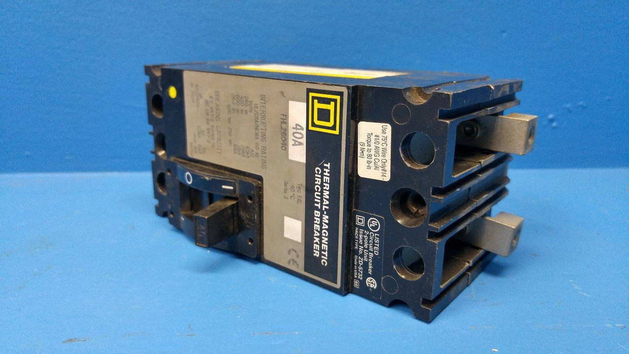Square D FHL26040 40A Circuit Breaker 2 Pole 600V Type FAL S2 FHL-26040 40 Amp (MM0883-18)