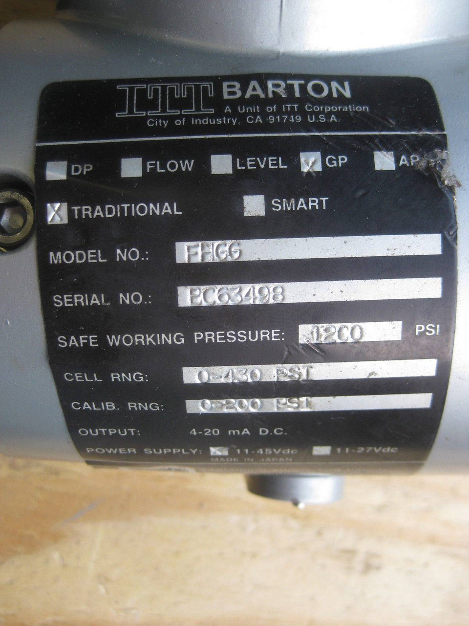 ITT Barton FHGG Flow Control 1200 PSI  4-20 mA DC 11-45 VDC (EBI2609-4)