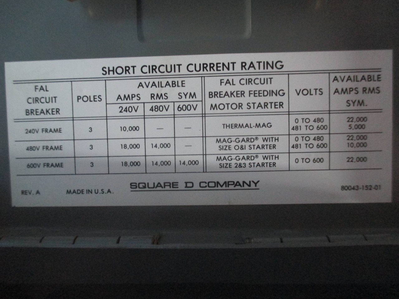 Square D QMB-FAW 100 Amp 600V QMB Breaker Adapter Branch Switch 100A QMBFAW (TK1168-5)