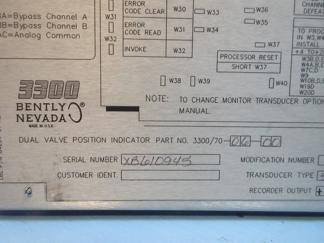 Bently Nevada 3300/70 Dual Valve Position Indicator 3300/70-06-00 PWA 83980-01 (TK2376-2)