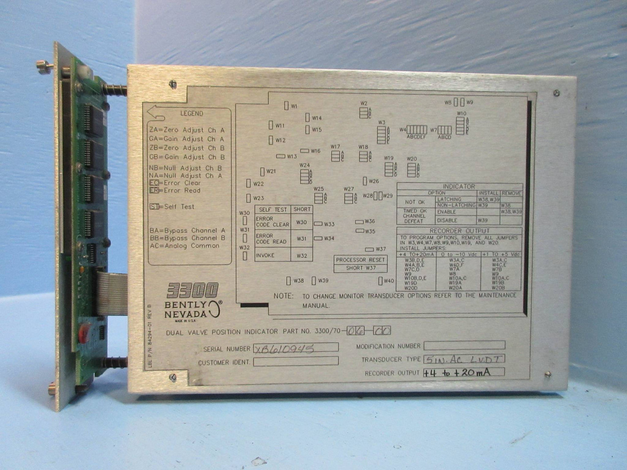 Bently Nevada 3300/70 Dual Valve Position Indicator 3300/70-06-00 PWA 83980-01 (TK2376-2)