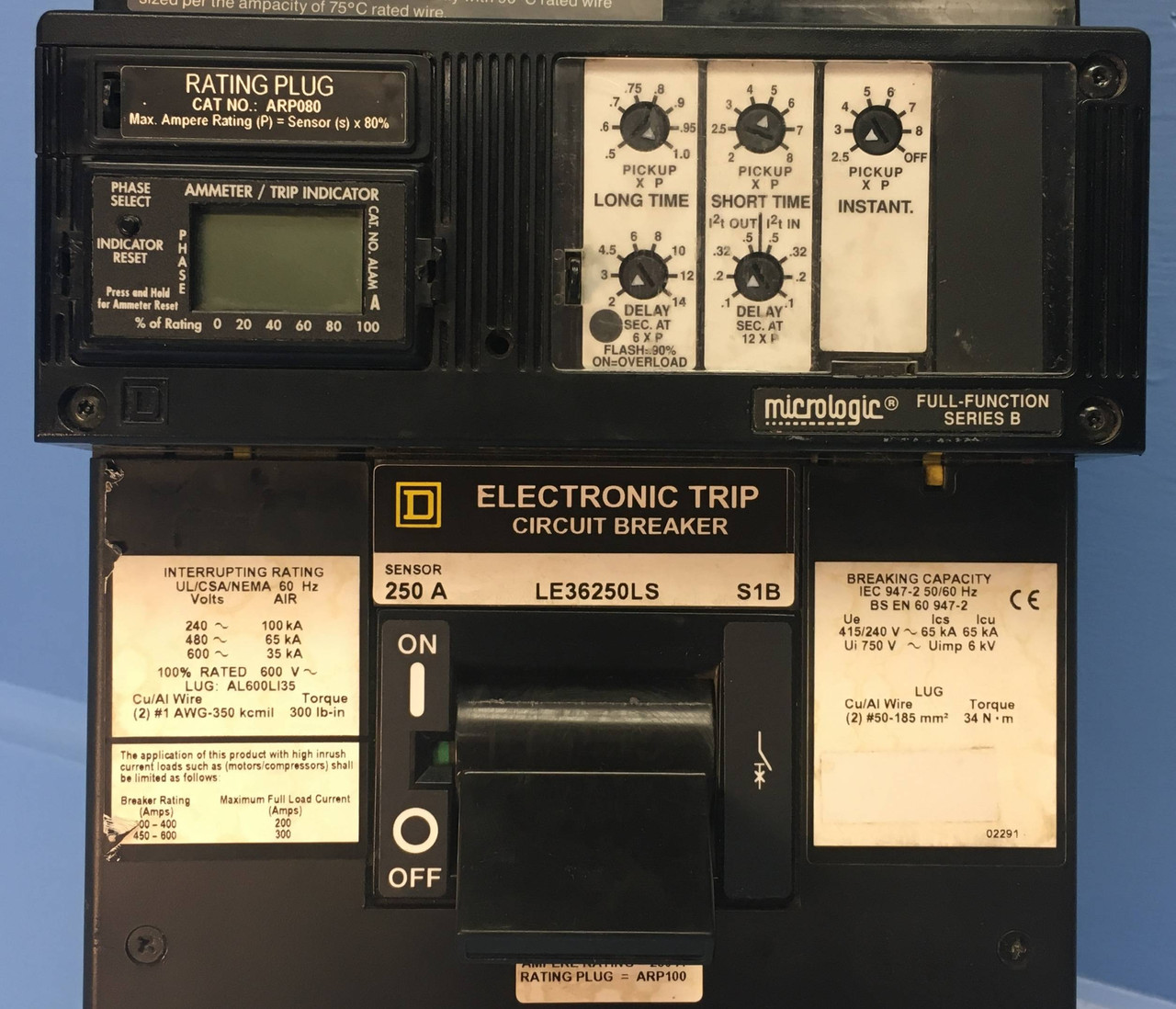 Square D I-Line LE36200LS 250A Circuit Breaker w/ 200 Amp Plug LE36200 S1B LSI (EM1718-2)