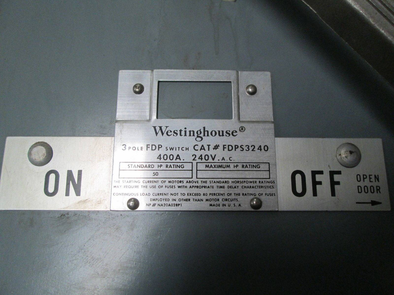 Westinghouse FDPS3240 400 Amp 240V Panelboard Switch FDPS 3240 Fused 3 PH FDP (EBI5113-7)
