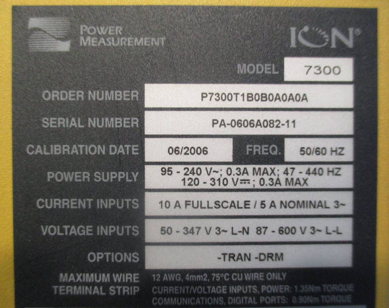 Power Measurement Ion Type 7300 P7300T1B0B0A0A0A Operator Interface 60 Hz (EBI3290-3)