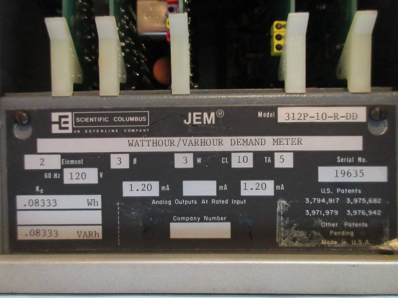 Scientific Columbus 312P-10-R-DD JEM Watthour / Varhour Demand Meter .08333 (TK2518-2)