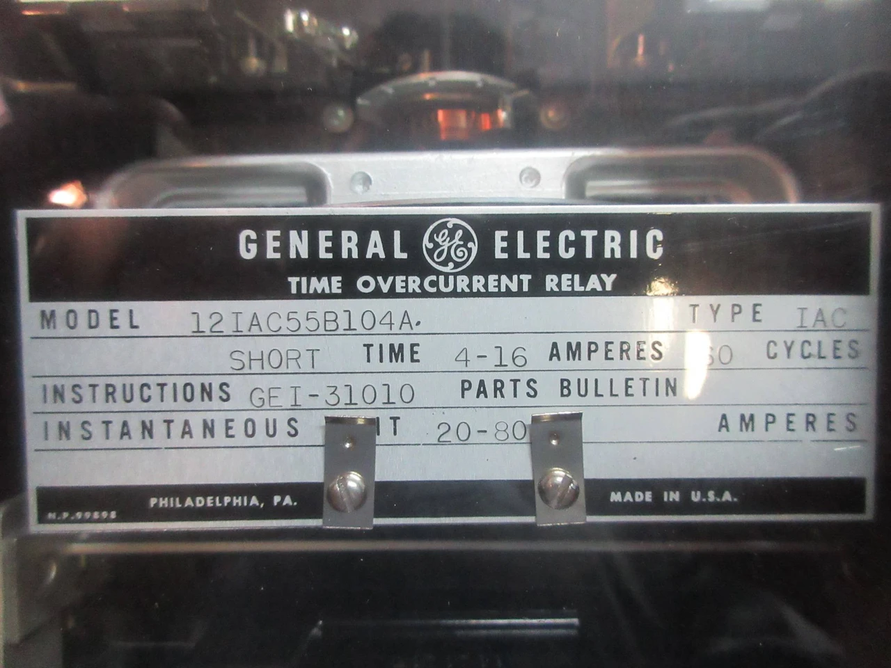 NEW GE 12IAC55B104A Time Overcurrent Relay Type IAC Short 4-16A Inst 20-80A NIB (TK2515-2)