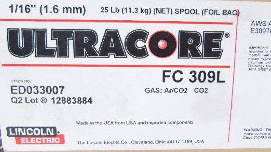 New Lincoln Electric ED033007 Ultracore FC 309L 25lbs Welding Cored Wire 1/16" (YY3827-7)