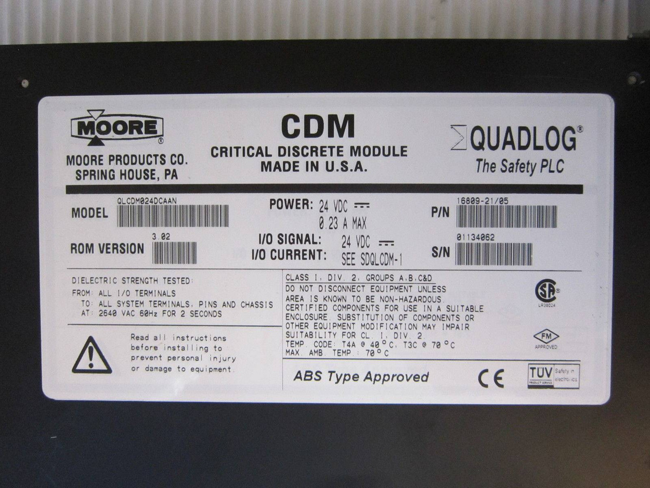 Moore Siemens QLCDM024DCAAN PLC CDM Critical Discrete Module 16809-21/05 Quadlog (EBI3074-2)