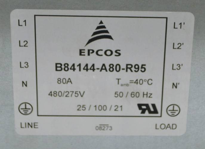 EPCOS B84144-A80-R95 80A 480/275V Electromagnetic Interference Filter 3-Line (YY3488-7)