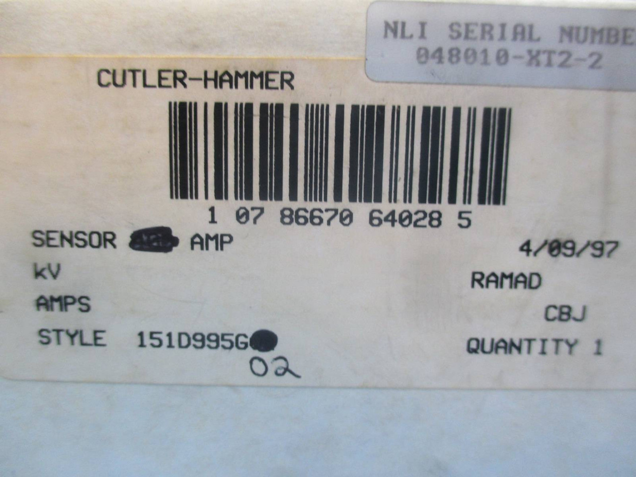 NEW Cutler Hammer 151D995G02 200A Current Sensor Transformer CT Westinghouse NIB (YY1662-4)