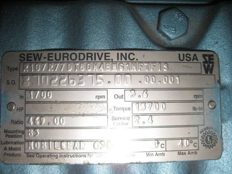 Sew Eurodrive R107R77D 1HP Ratio:469.0 Gear Reducer NEW (EBI3645-1)