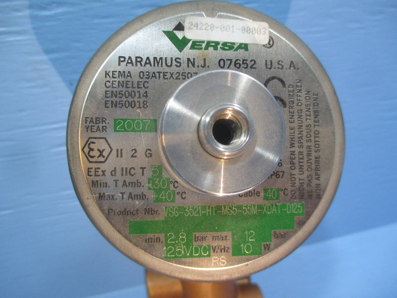 NEW Versa VSG-3521-HT D125 125VDC 10W 12 Bar Solenoid Valve Pneumatic 1/2" NPT (YY3725-2)