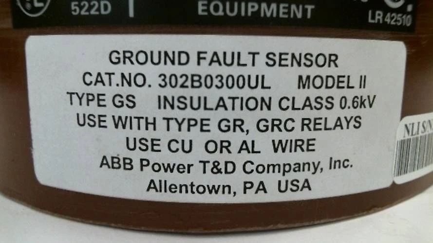 New ABB 302B0300UL Ground Fault Sensor Type GS Insulation Class 0.6Kv Model II (YY3772-1)