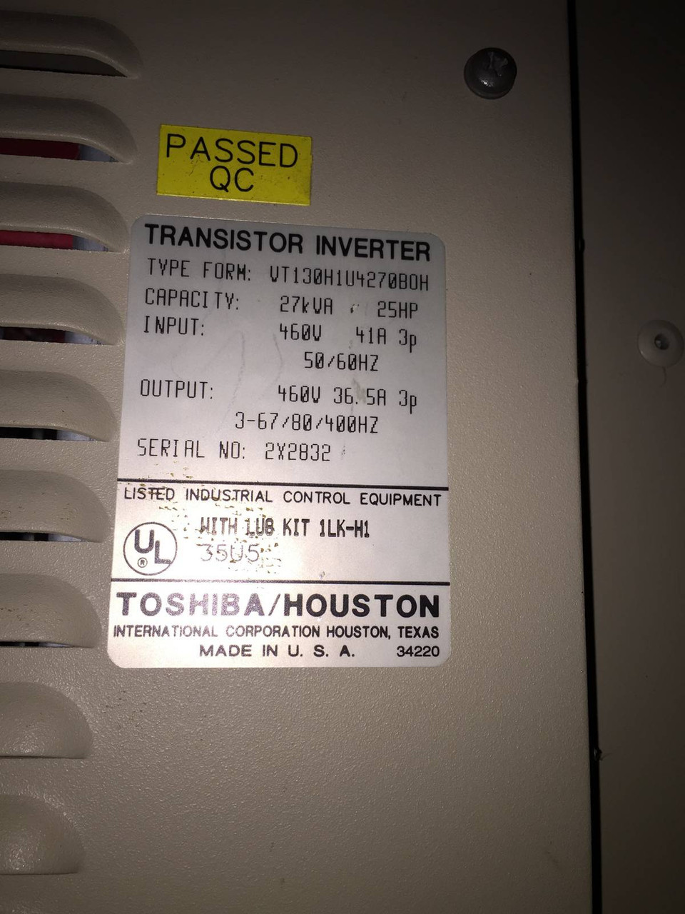 Toshiba Tosvert VT130H1U4270BOH 25HP VS AC Drive 480V 130-H1 25 HP 460V (EBI4841-1)