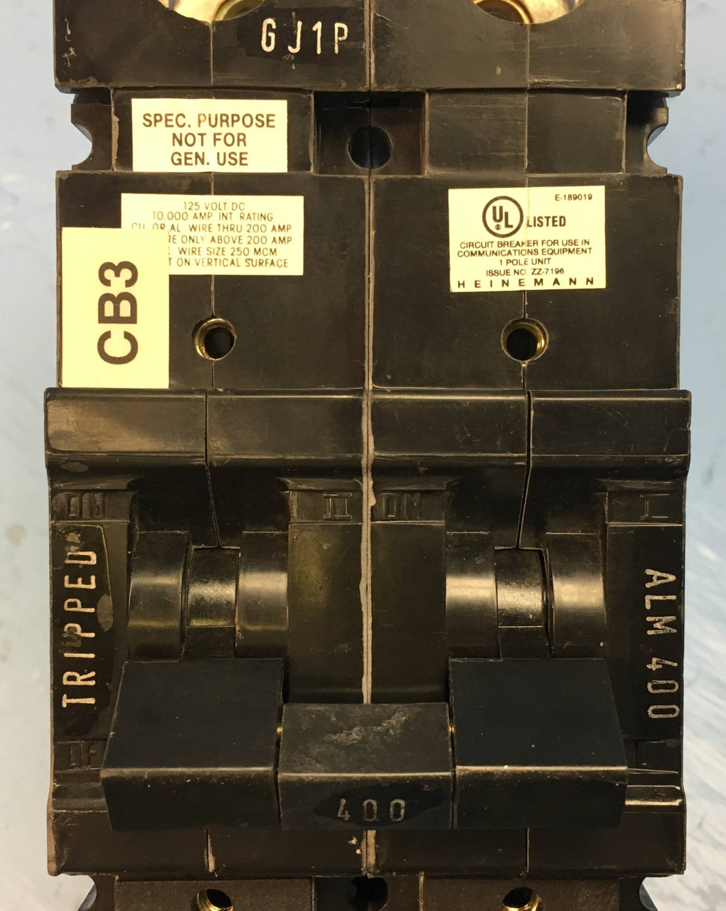 Heinemann Eaton GJ1P-Z8-4 400A Circuit Breaker GJ1P-H99-M-A-DU 2 Pole 400 Amp (EM1850-18)