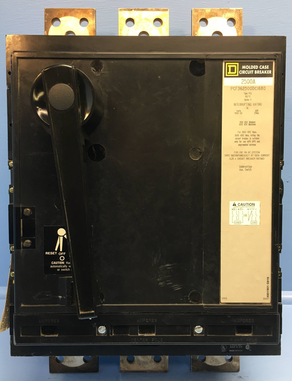 Square D PCF362500DC1680 2500A DC Circuit Breaker w Aux & UVR PCF362500 2500 Amp (EM1874-1)