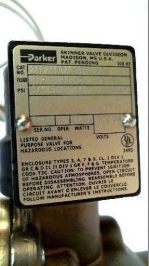 Parker 24F2402280A3HEE85 2 Valve 5/125 PSI 48VDC Air/Water/ Lt. Oil Brass Valve (YY3405-1)