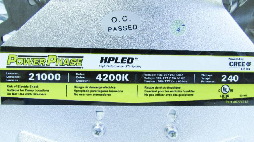 NEW Power Phase 0774718 240W 277V 4200K 21000 Lumen LED High Bay Fixture HPLED (YY3838-1)