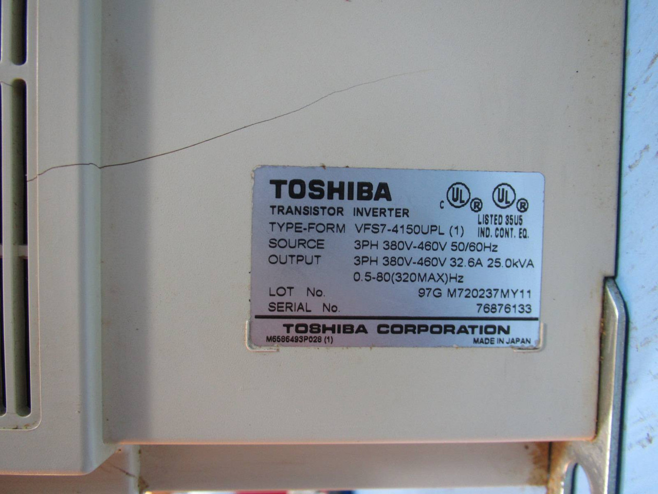 Toshiba VFS7-4150UPL (1) Transistor Inverter Drive 20 HP 15 kW 20HP 25A 380/460V (NP1511-9)