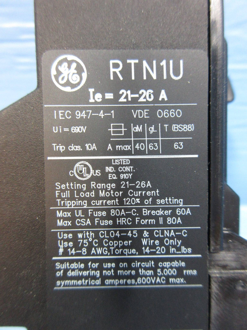 GE RTN1U 21-26A Direct Mount  Reset Overload Relay 120V  NEW (LOT OF 3) NIB (YY1171-74)