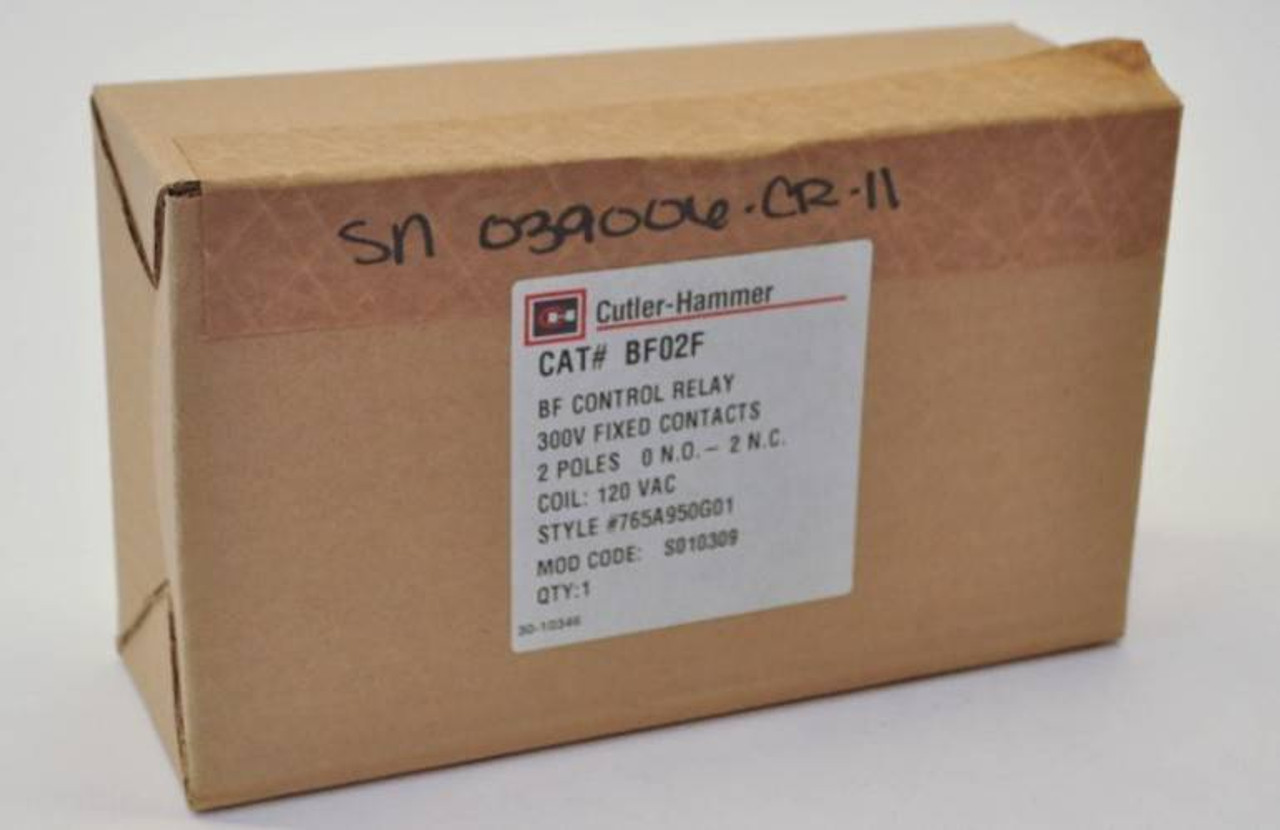 New Eaton Cutler Hammer BF02F Industrial Control Relay 2NC 120V Coil A300 NIB (YY3342-7)