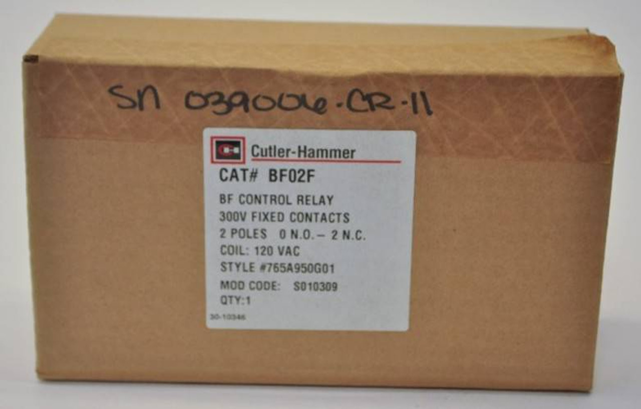 New Eaton Cutler Hammer BF02F Industrial Control Relay 2NC 120V Coil A300 NIB (YY3342-7)