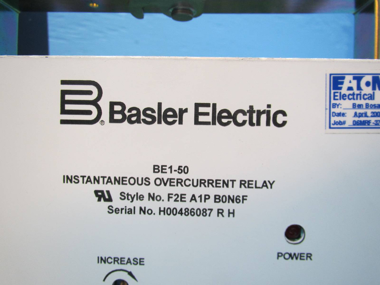 Basler Electric BE1-50 Instantaneous Overcurrent Relay F2E A1P B0N6F BEI50 BE150 (NP1624-1)