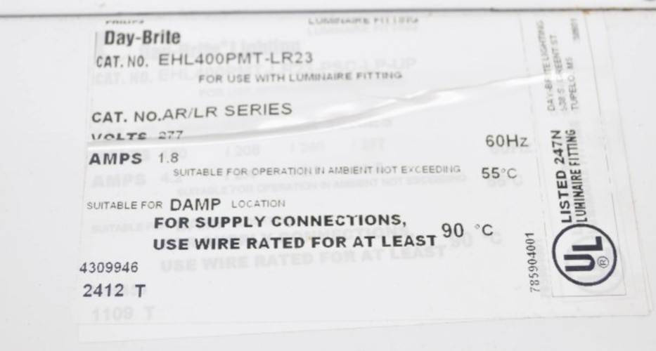Philips Day-Brite EHL400PMT-LR23 New 400W 277V 1.8A Metal Halide Luminaire Light (YY3174-6)