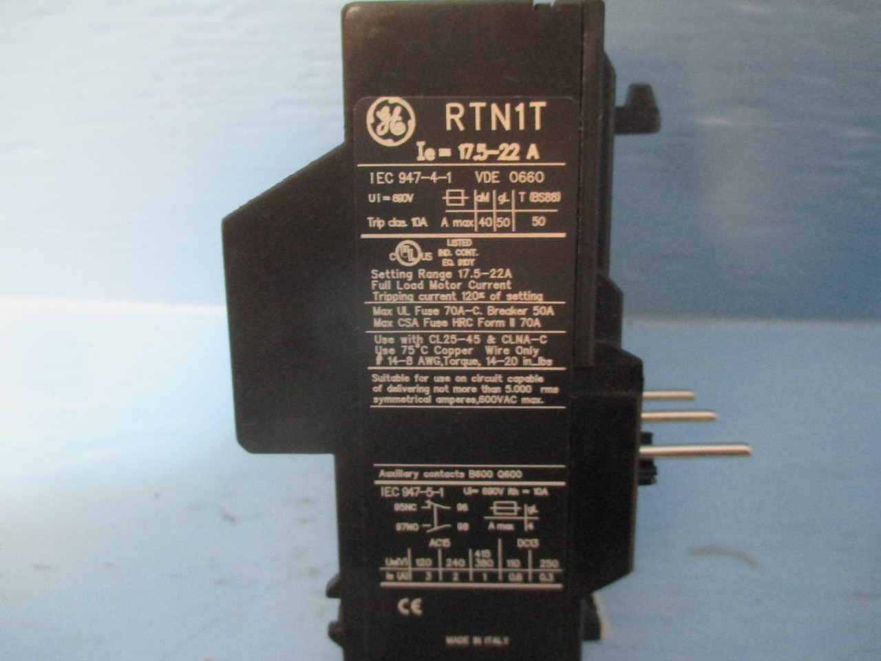 NEW GE RTN1T 17.5-22A Direct Mount Reset Overload Relay 17.5 - 22 Amp (LOT OF 5) (YY0343-68)