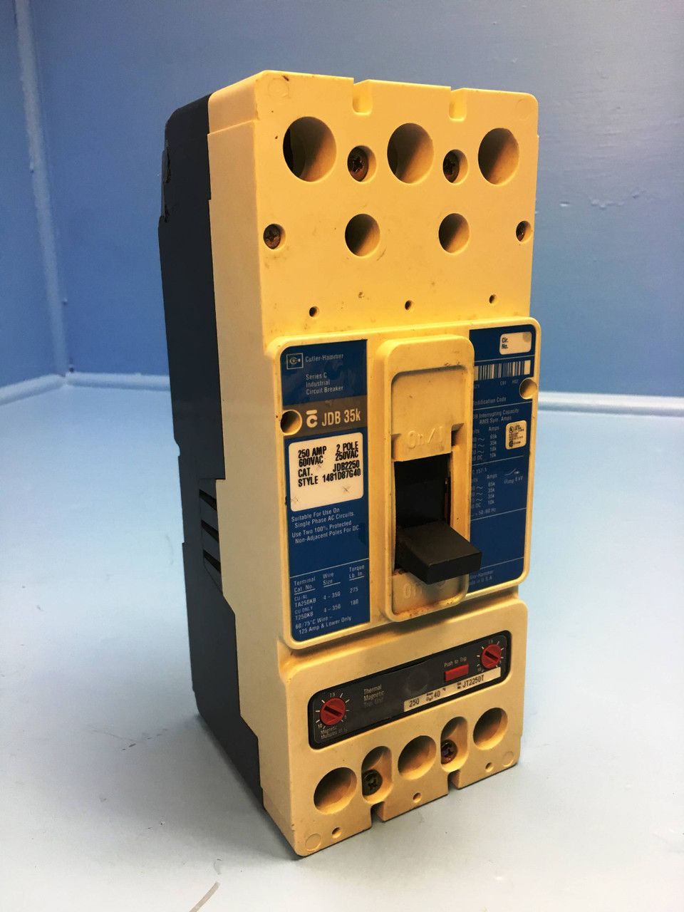 Cutler Hammer JDB2250 250A Circuit Breaker 250 Amp Trip Westinghouse 2 Pole HACR (EM1962-1)