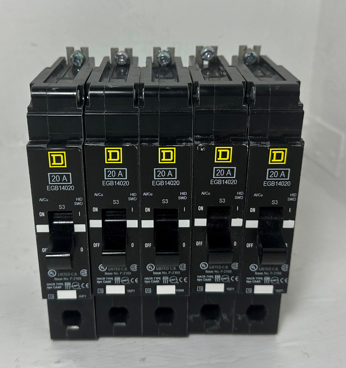 Lot of 5 Square D EGB14020 20A 1 Pole Circuit Breaker 277/240V 1 Pole 20 Amp 1P x5 (EM1973-35)