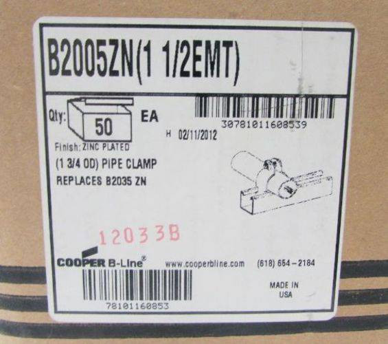 Cooper B-Line B2005ZN 1-3/4" Box of 50 New OD Pipe Clamp Replaces B2035 ZN 1.5" (YY0140-1)