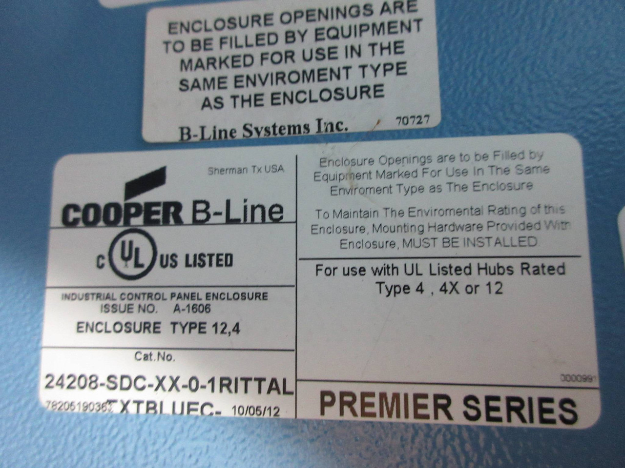 NEW Cooper B-Line 24208AL Industrial Panel 24" x 20" x 8" Enclosure Type 12 & 4 (TK2572-98)