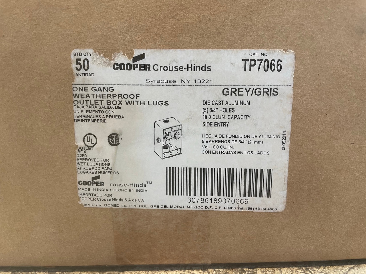 Cooper Crouse Hinds TP7066 One Gang Weatherproof Outlet Box NEW (LOT OF 50) NIB (DW0165-4)